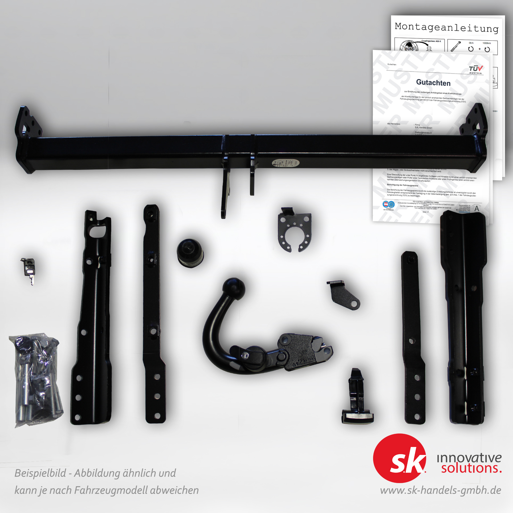 abnehmbare-anhaengerkupplung-10354A Set zur Anhängelasterhöhung mit Gutachten und Anhängerkupplung, abnehmbar, für Nissan Qashqai (Typ J11)